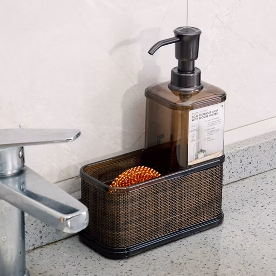 싱크 선반 비누 스폰지 배수 랙, 스폰지 홀더가있는 주방 싱크 용 비누 디스펜서 코너 싱크 보관 바구니, 싱크 캐디 비누 주최자 흡입 컵 Esg12178